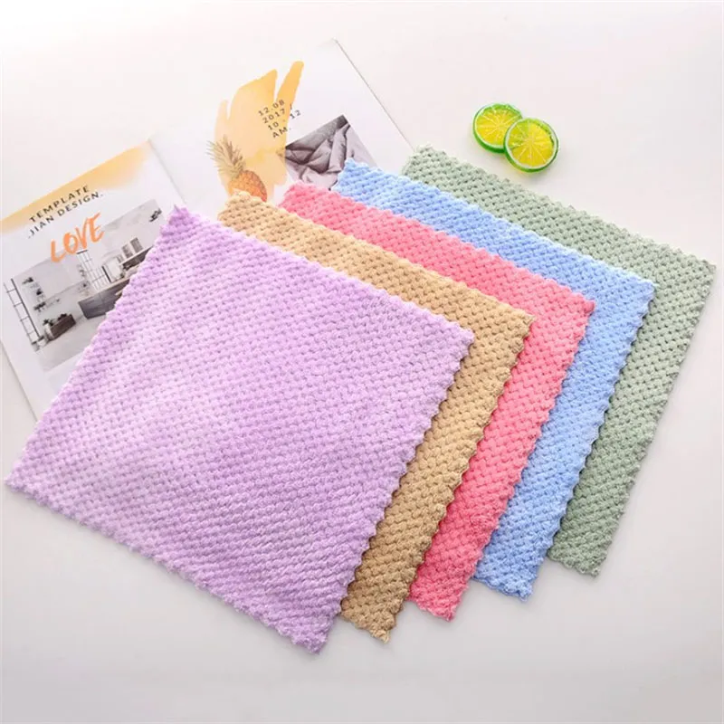 5pcs/Set Coral Velvet Hand Towel Face Towel Thickened Soft Absorbent Kitchen Dishwashing Dishcloth For Bathroom Quick Dry Towel