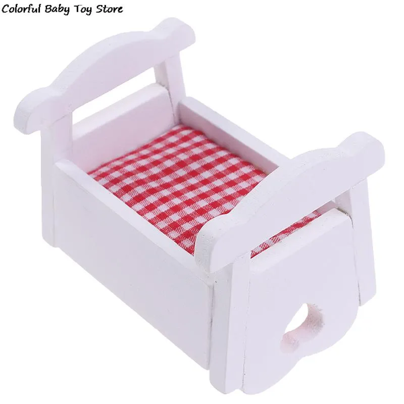 1pc 1:12 Mini Doll Bed for Dolls Bedroom Dollhouse Furniture Stroller Toy for Children Doll Wooden Toys