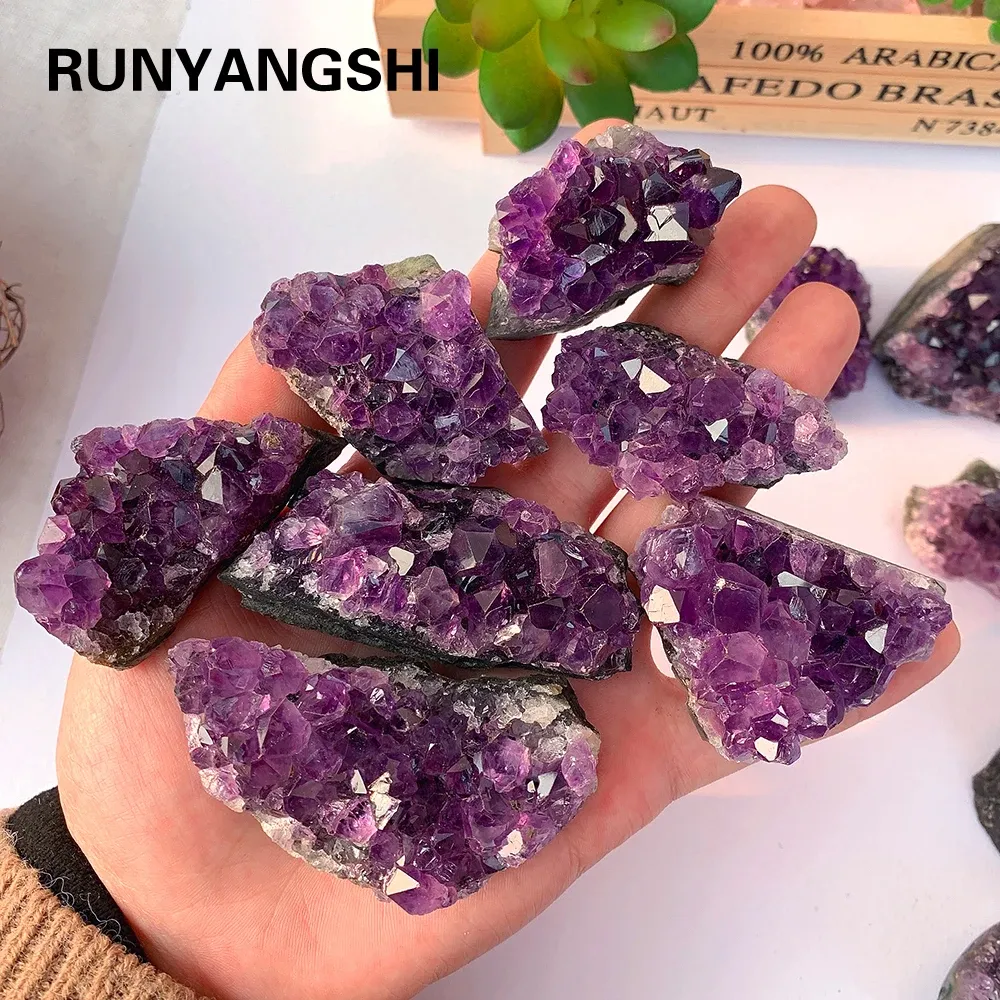 Runyangshi 1pc Hochwertige Uruguay Amethyst Rohstein Natural Amethyst Cluster Dunkelviolette Quarzergiedekoration