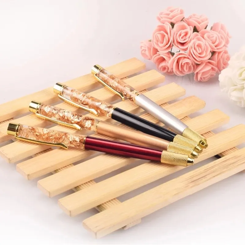 1PCS manuel Fluide Gold Foil 14 cm Tatouage Pen Microblading Permanent Makeup Makeuvrow Manual Pen 2 Utilisation pour les aiguilles plates ou rondes