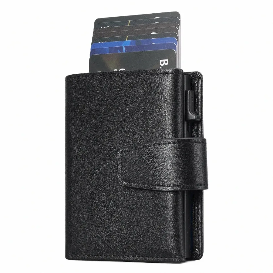 sendefn Genuine Leather Rfid Card Holder Men Wallets Anti Theft Coin Pocket Smart Wallets Pop Up Male Purse Mey Bags 5257 v8Ay#