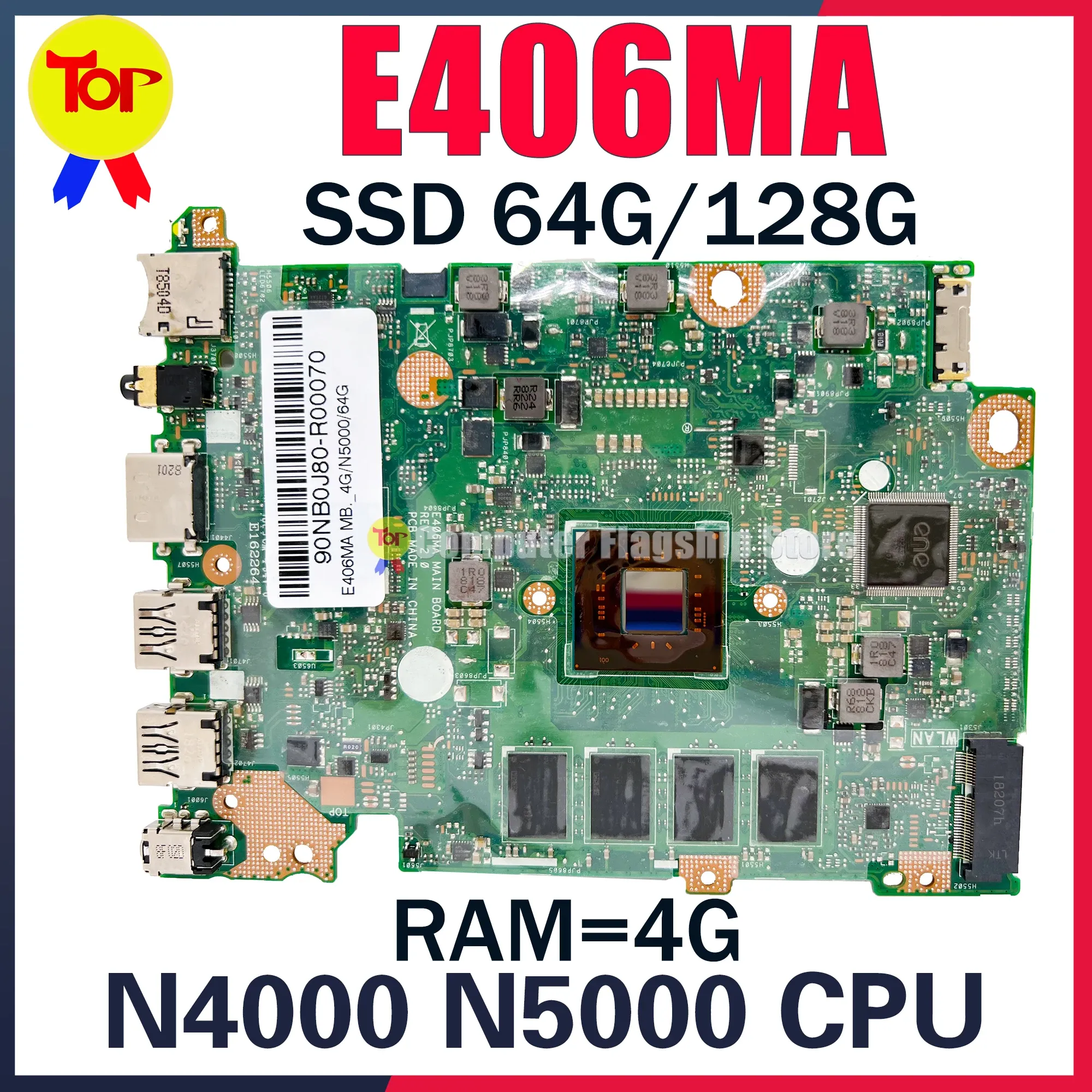 Moederbord E406m Laptop Moederbord voor ASUS E406MA E406 E406MAS L406MA L406M N4000 N5000 RAM4G 64G128GSSD Maineboard 100% werk