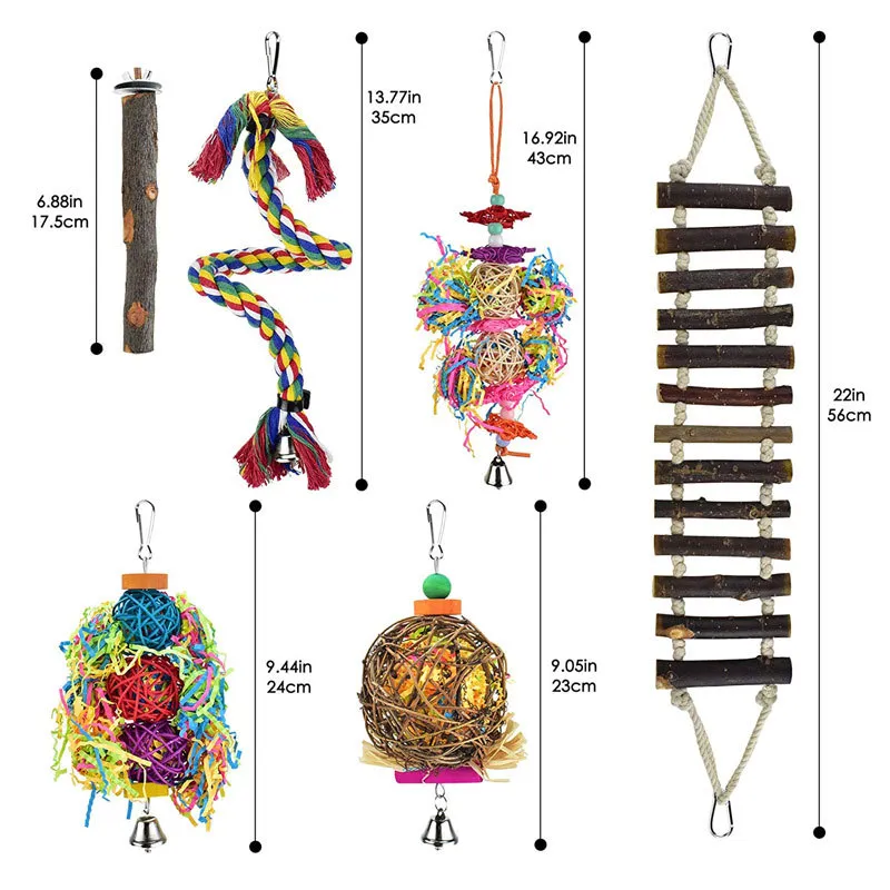 Parrot Bird Toys drewniana drabina linowa stojak do żucia ugryzienie piłki rattanowe budgie kakadowa trening