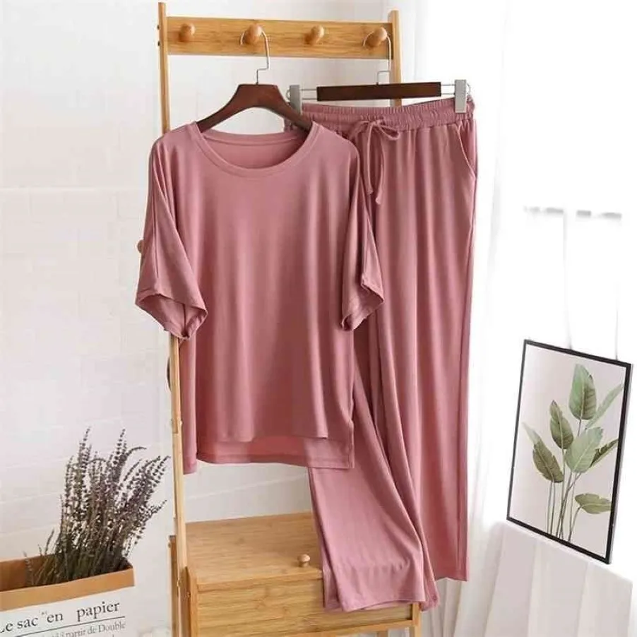 Plus size modale katoenen dames pyjama's set los casual huiskledingpak 2pcs zomer huiskleding dames korte mouw pyjama's 21362Q