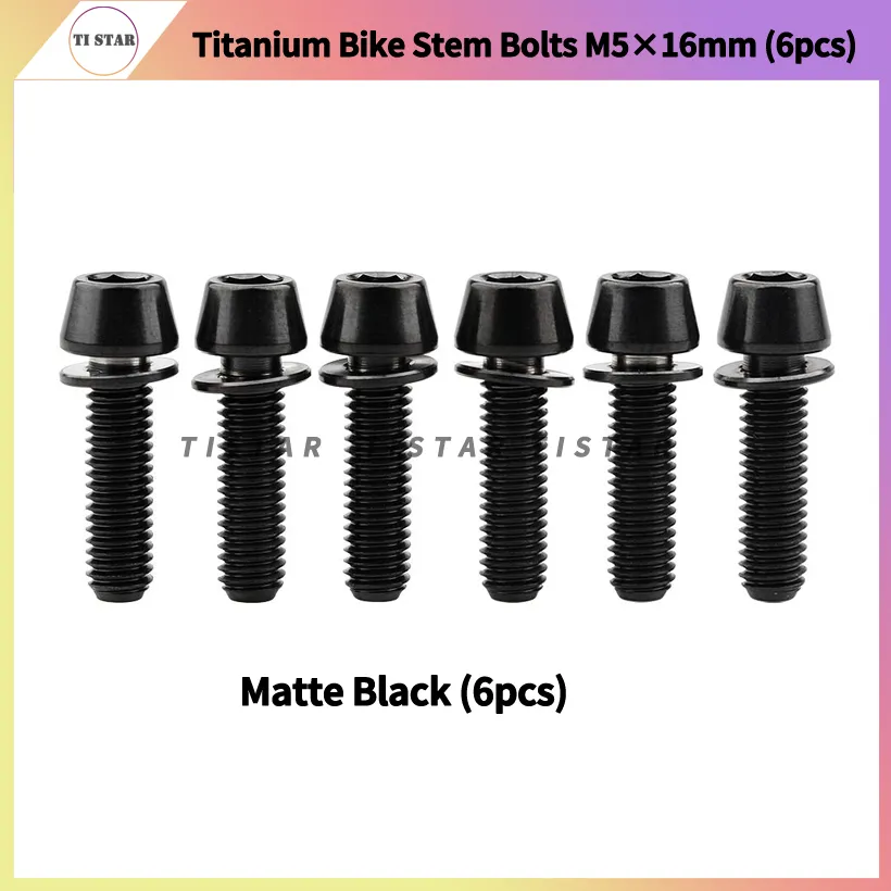 6Pcs Titanium Bike Stem Screws for MTB Road Mountain Ti Allen Hex M5x16mm Tapered Head Bolt with Washer for Bicycle