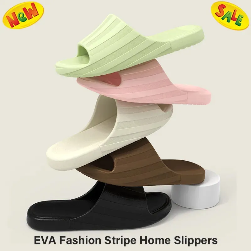 Zomer gestreepte modepaar Slipper vrouwen Men Home Slippers Licht Eva Dikke zachte zool Buiten Buiten badkamer Anti-slip glijbanen 240329