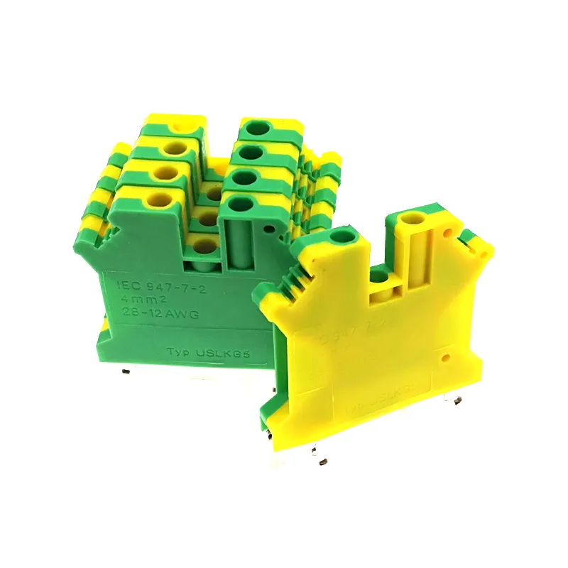 1 / 5pcs USLKG5 Ground Din Rail Vis Terminal Blocs UK-5N Green Green Earth Morsettiera Câble câble de fil Bornier 12AWG 4mm2