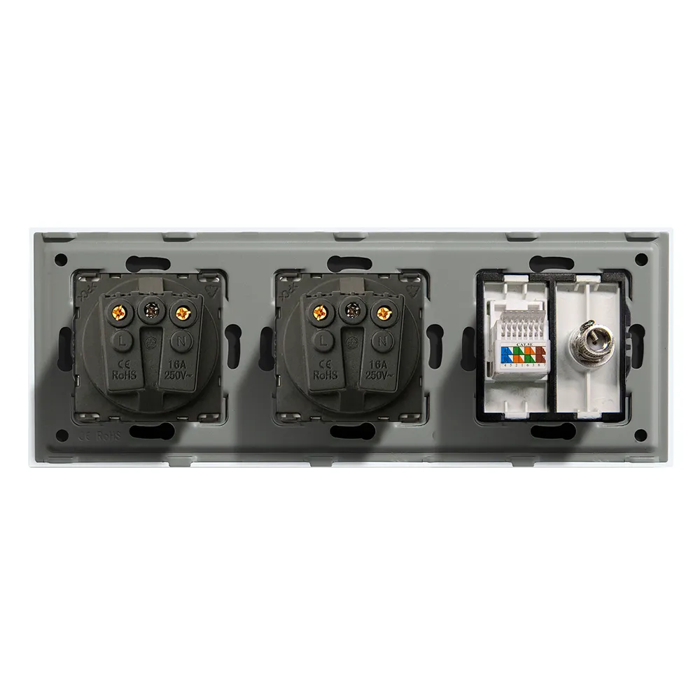 Standard Wall Socket with RJ45 Network Connector Glass Panel White ...
