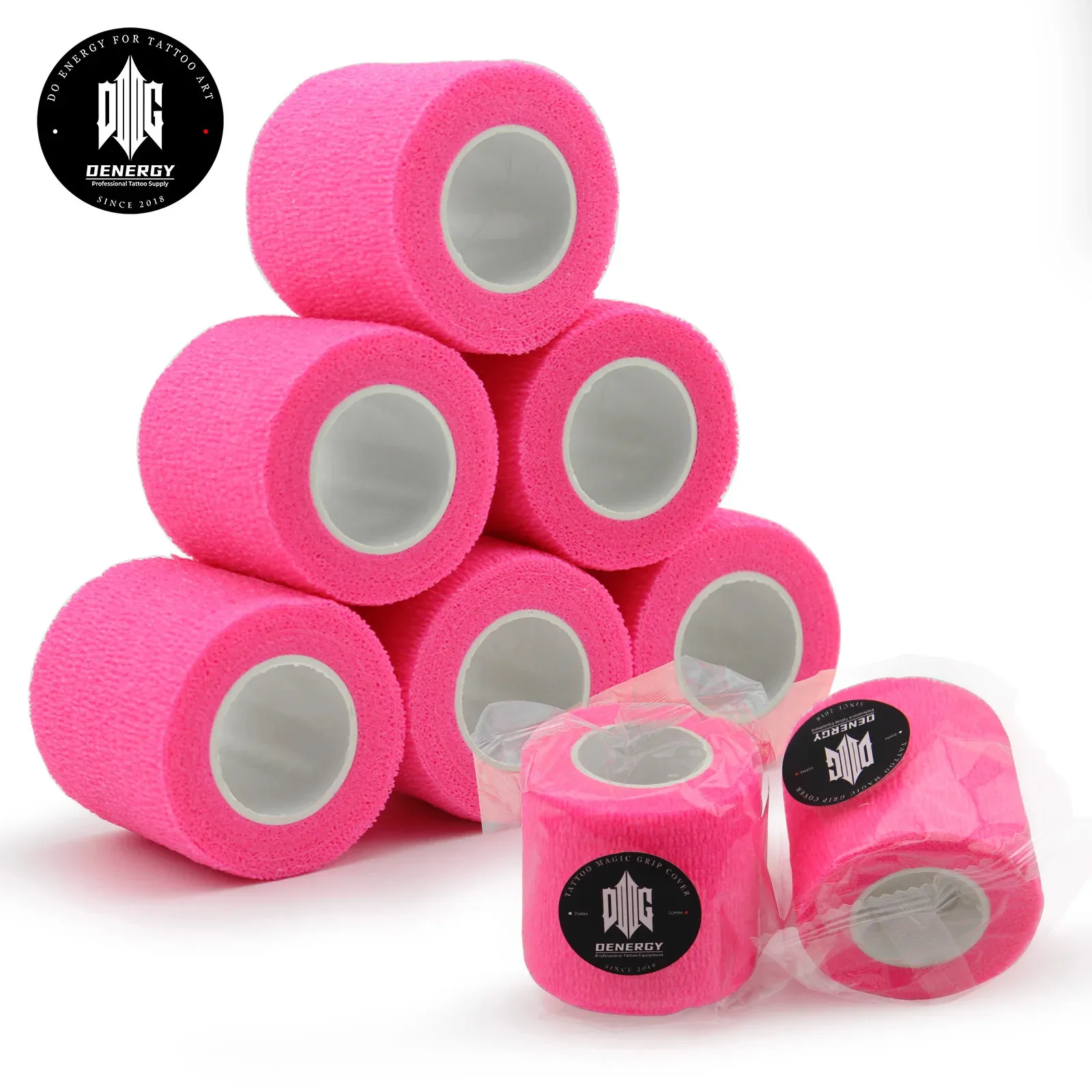 Tattoo Grip Cover Wrap Bright Pink 6pcs12pcs24pcsDenergy PMU Pen Tape Sports Adherent Accessories 240408