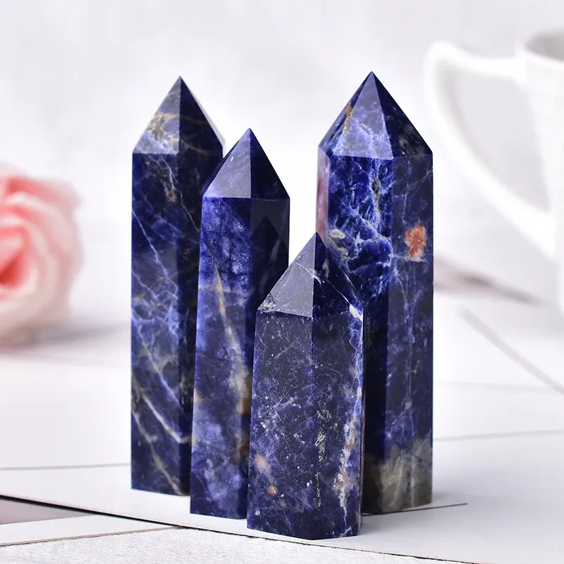 1pc Natural Crystal Point Sodalite Stone Healing Energy Stone for Reiki Obelisk Blue Quartz Wand Crafts Pyramid Home Decor Gift