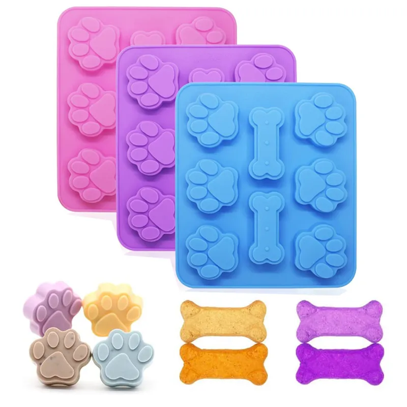 Cat Feet and Bone Shape Soap Mold Silicone Pet Treat Molds Soap Chocolate Jelly Candy Mold DIY Cake Decorating Baking Molds