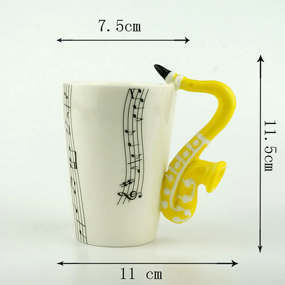 Nieuwe saxofoon keramische koffiemokken porselein melk mug theekopjes muzieknoten thuiskantoor drinkware