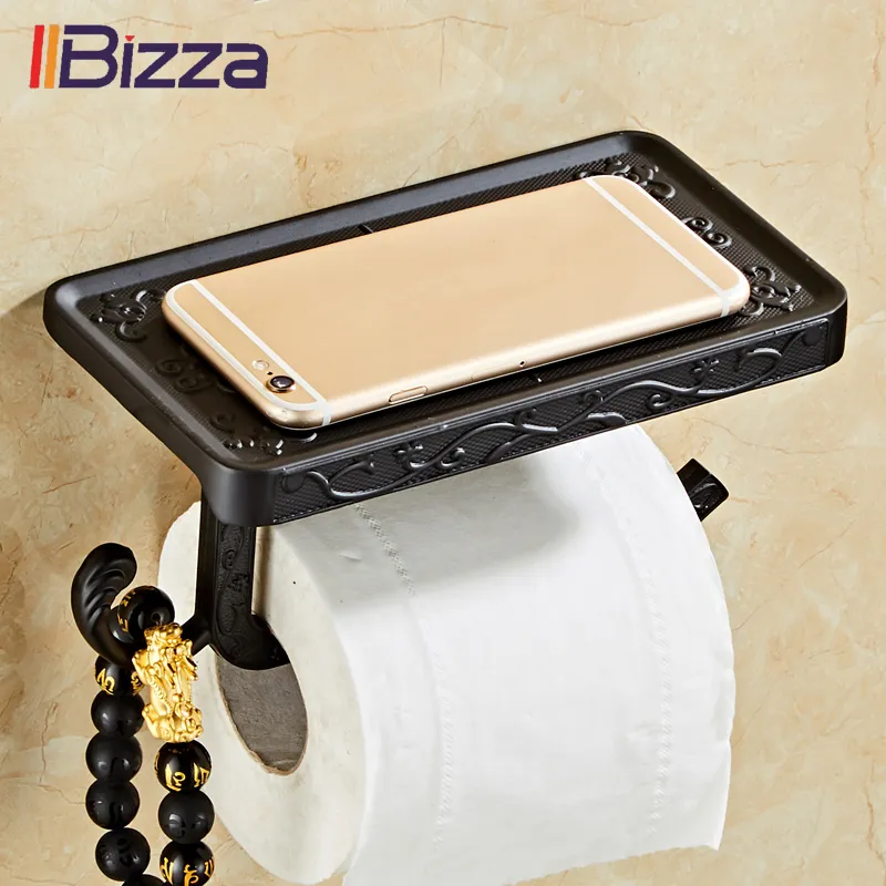 Porte-téléphonie mobile de salle de bain sculptée vintage avec porte-serviette de serviette porte-toilettes Boîtes de tissu en rouleau noir Dispensateur de support WC