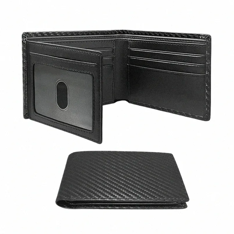 Slim Minimaliste de portefeuille à trois plis Fibre RFID Blocking Blocking Men's Wallet avec fenêtre d'identification et 9 emplacements de carte B8yi #