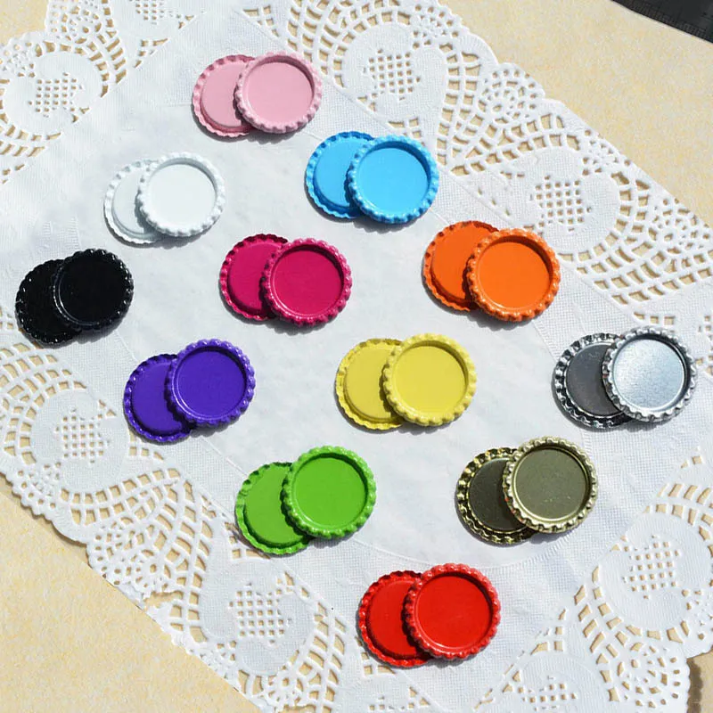 25pcs colorés rond à bouteille de bouteille aplati collier accessoires de bijoux de bricolage artisanat en métal à l'intérieur de 25 mm en filets