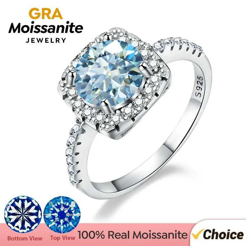 Полосовые кольца GRA 0,5CT 1CT D Color Blue Mosonite Diamond Women Wedding Dalo Ring Кольцо Оригинальное 925 Серебряное серебро роскошные изысканные ювелирные изделия J240410