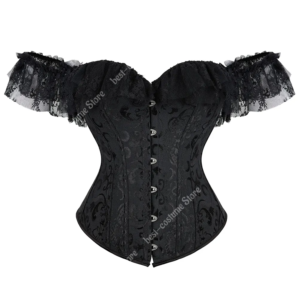 Corsets gothiques Steampunk pour femmes tops bustier plus en dentelle florale vintage excessive corset avec manches vertes rouges noir
