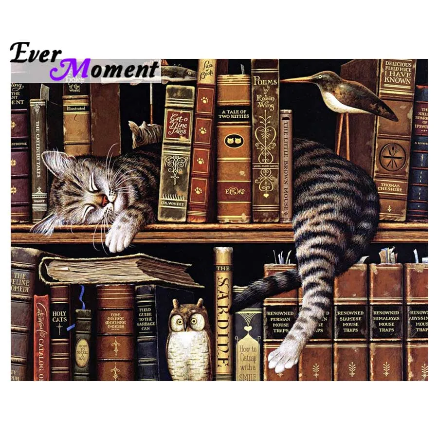 Nouveaux kits de peinture de diamant de bricolage complet Cross Stitch carré Bibliothèque de bibliothèque de diamant Cat Cat Diamond Mosaic Crafts ASF632