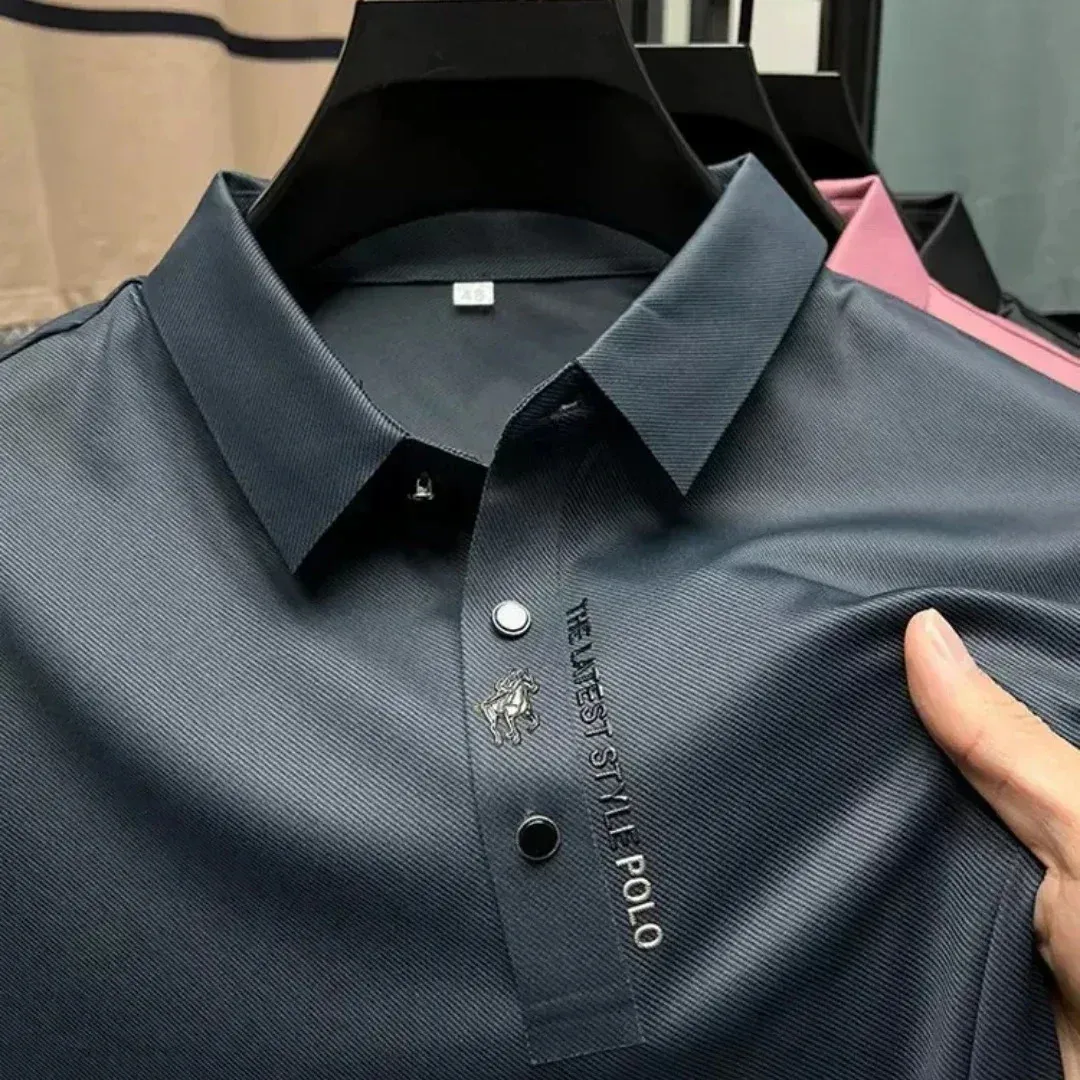 Buz İpek Erkek Marka Polo Gömlek T-Shirts Business Soater Slim Fit Zarif Yüksek Kaliteli Yoklu Elastikiyet Basılı Polos Gömlekleri 240403