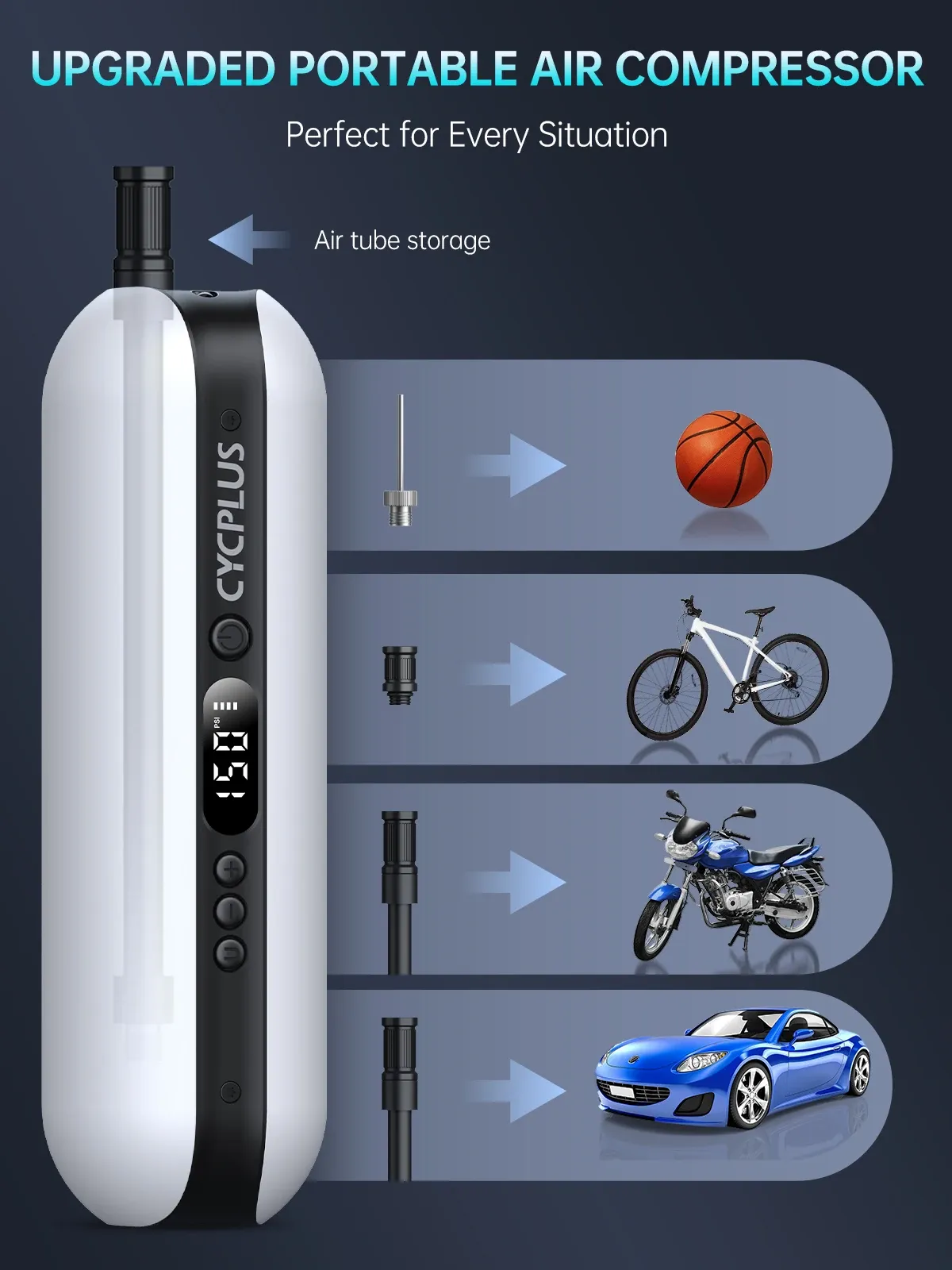 Cycplus Smart Air Pump accessoires de vélo à haute pression Pompe à main de la banque d'alimentation portable pour les pneus de vélos