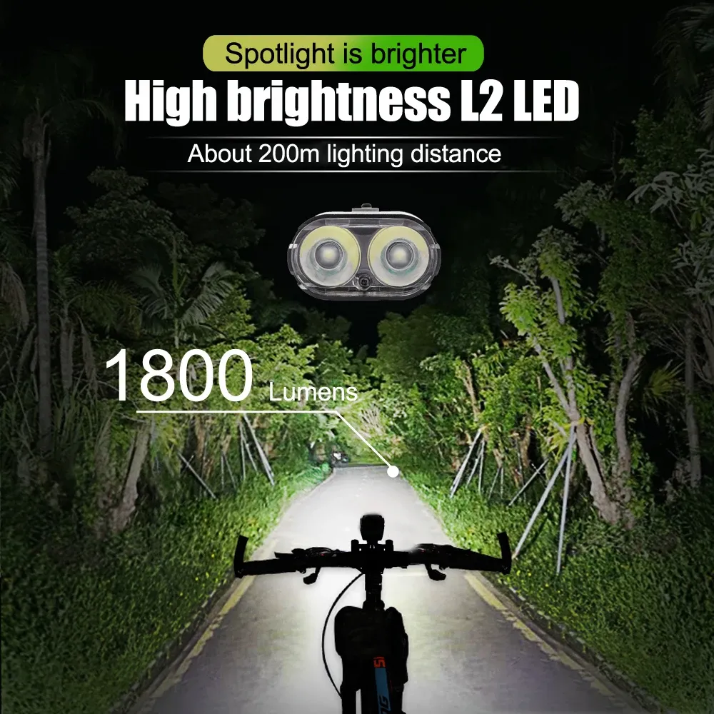 Newboler Smart Bicycle Light 1800 Lumen USB充電式バイクヘッドライトセット懐中電灯ハンドルバーMTBロードバイクサイクリングハイライト