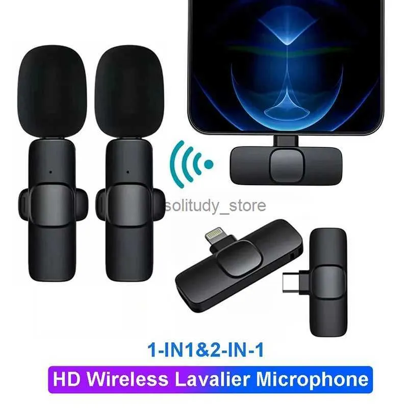 Micrófonos 2-en-1 Micrófono Lavalier inalámbrico para la grabación de audio y video portátiles de iOS Android Tiktok Live Juego móvil Mini Microphoneq
