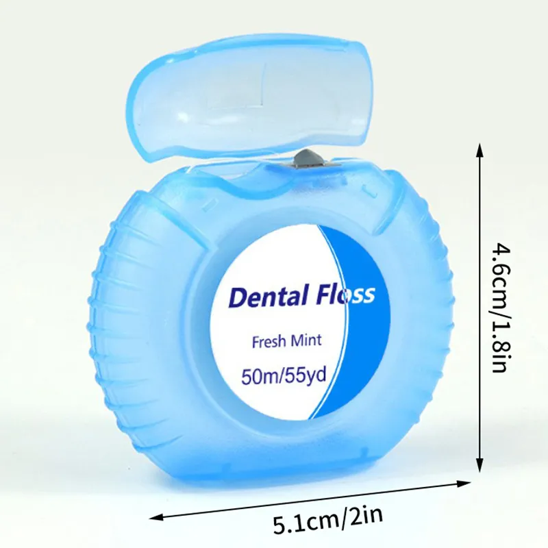 1 rolo de 50m 50m de fio dental de higiene oral de dentes de limpeza de cera Mint com sabor de fio dental com sabor de dente de dente de dente de dente