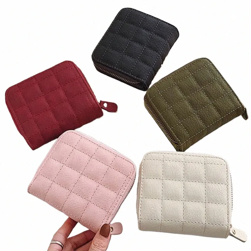 women Fi Small Zipper Wallet with Coin Purse PU Leather Plaid Purses Ladies Cute Mini Korean Versi Small Card Pack New In P4H1#