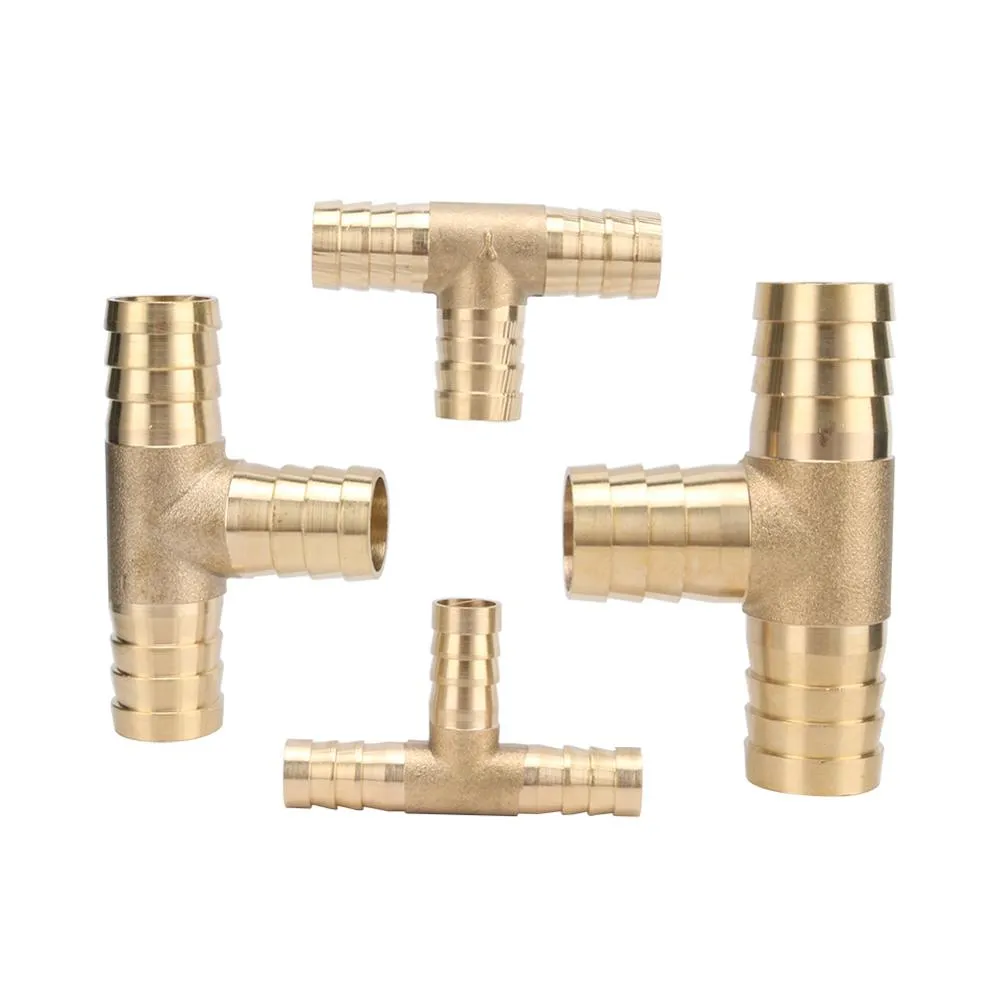 T-Shape Brass Barbed Hose Fitting Tee 6mm 8mm 10mm 12mm 14mm 16mm 19mm Hose Tube Barb Copper Barbed Coupling Connector Adapter