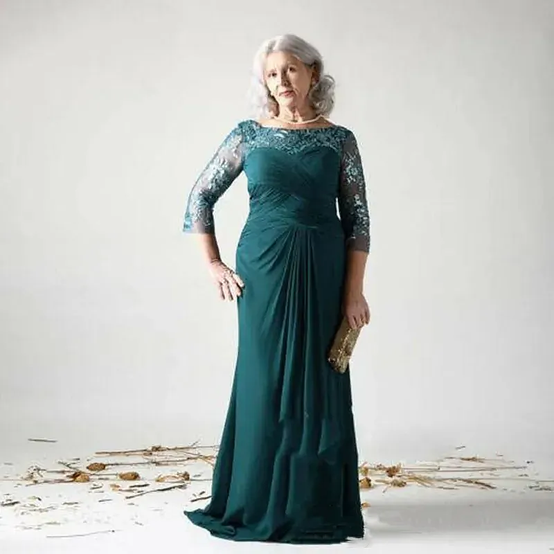 Elegant Dark Green Mother Of The Bride Dresses Ruched Lace Applique Evening  Gown | eBay