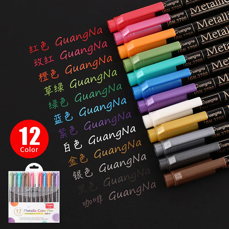 12/20 couleurs marker métallique marker stylo de stylo 2 mm à base de cartes brunes noires en bois en verre en verre dessin stylènes