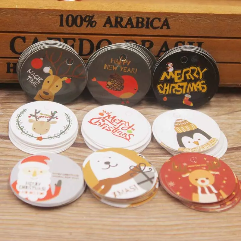 Circle Gift Tags: 100 White/Black/Yellow Paper Christmas Tags with ...
