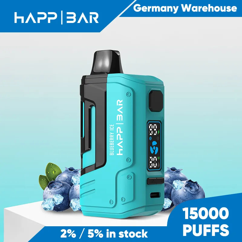 Bar Happ d'origine 15K Puffs Vape Pen jetable E Cigarette Good Flomment Mesh Bobine 2% 5% NIC PRIGLABLE POD POD 15000 Puff Electroncs