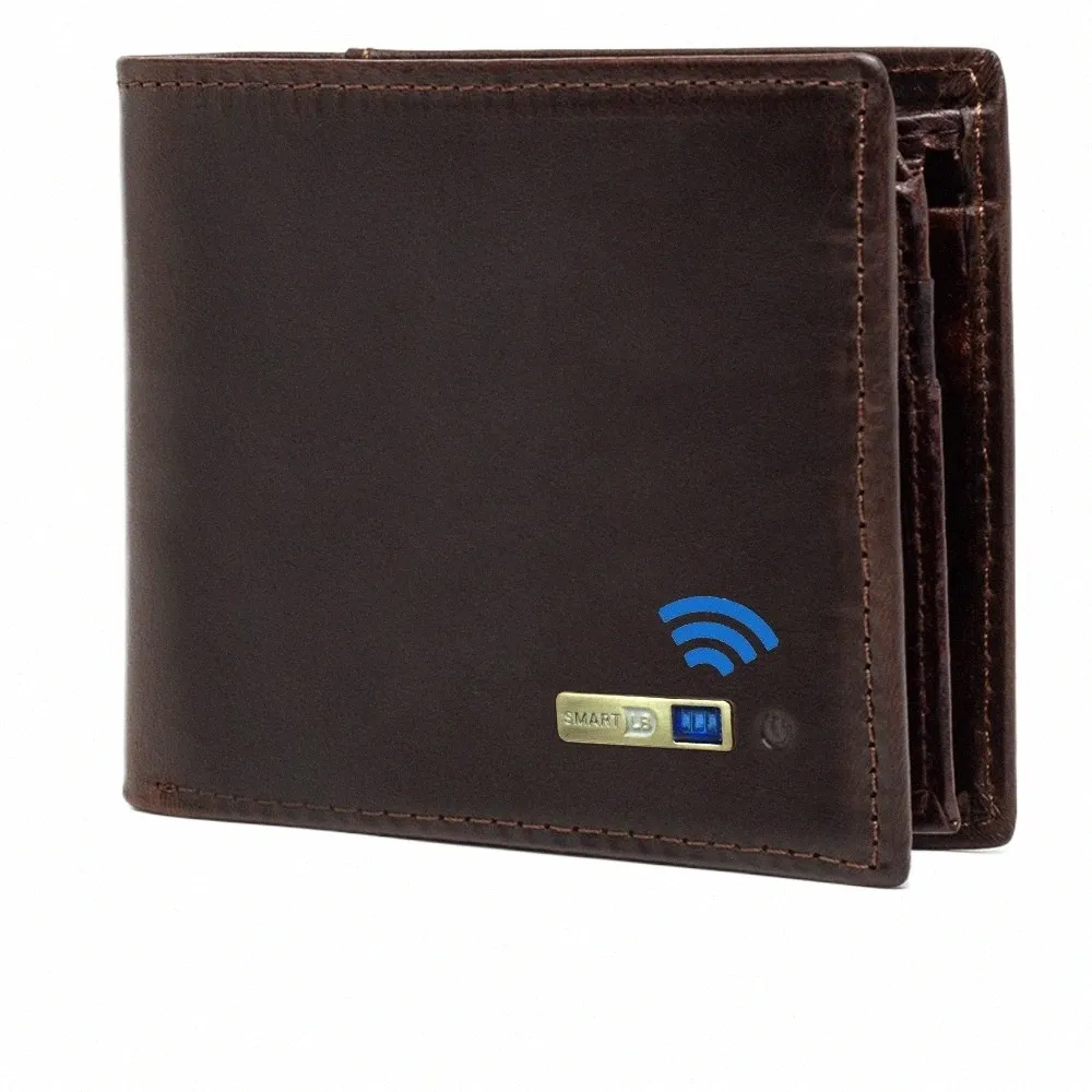 smart GPS record Cow Leather Wallet Men Fi Card Holder coin Purse Male Short High Quality Wallets D65o#