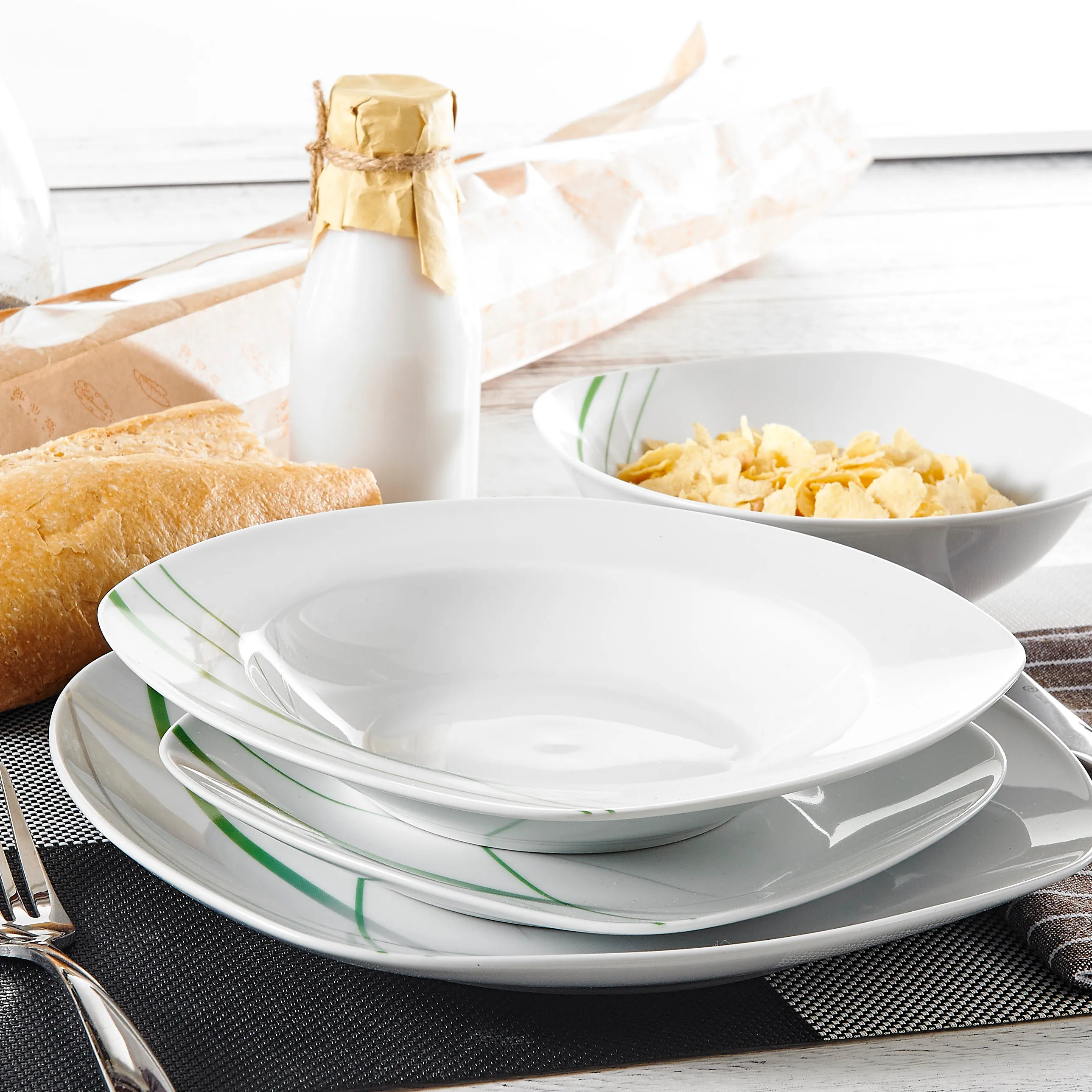 DHgate VEWEET 24 48 Piece Ivory White Porcelain Ceramic Dinnerware Set with Soup Plates Durable Tableware for Kitchen Restaurant Home Garden