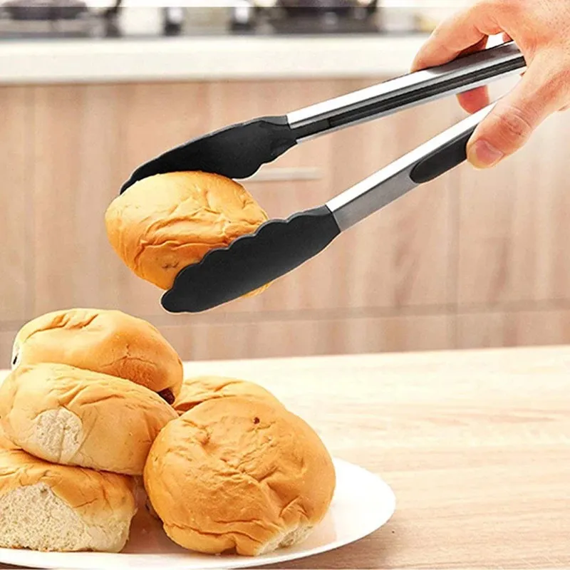 7'' 9'' 12'' Silicone Stainless Steel Bread Beef Heat Resistant Clip Vegetable Barbecue BBQ Clamp Kitchen Tools Gadgets