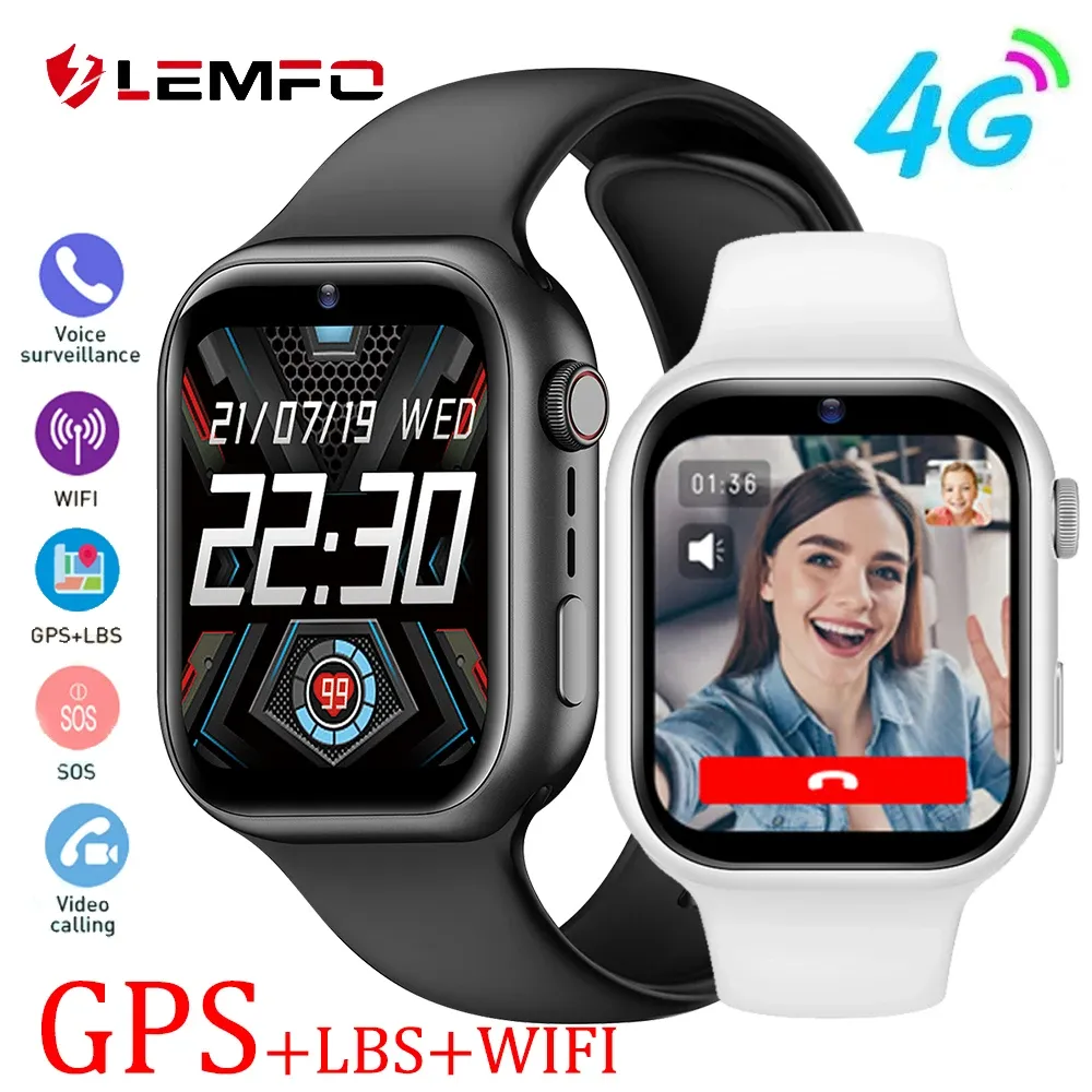 Regarde lemfo kids 4g montres intelligentes filles garçons avec carte sim gps tracker smart watch 1000mah sos appel vidéo wifi k20 smartwatch caméra