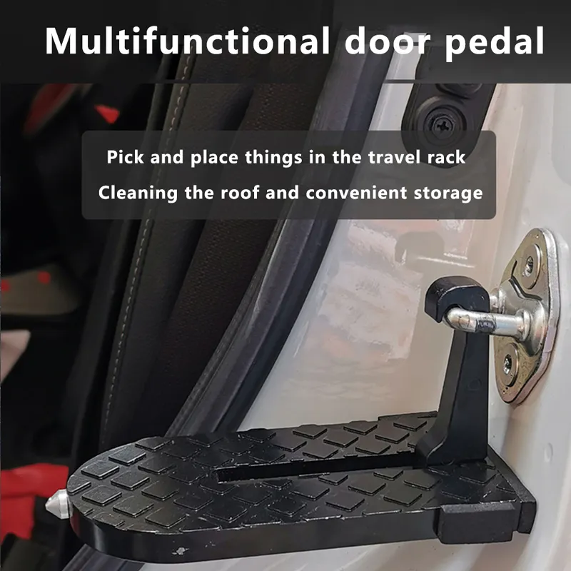 Universal fällbar bildörr Steg Pedal Portable Space Saving Car Latch Hook Dörr Dörr Aluminiumlegering Tak rack Fotpedal Stege