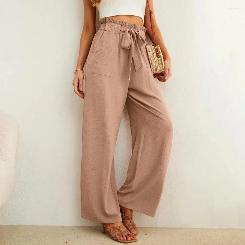 Women's Pants Belted Wide-leg Stylish High Waist Wide Leg With Pockets Casual Streetwear Trousers For Sports Everyday Wear