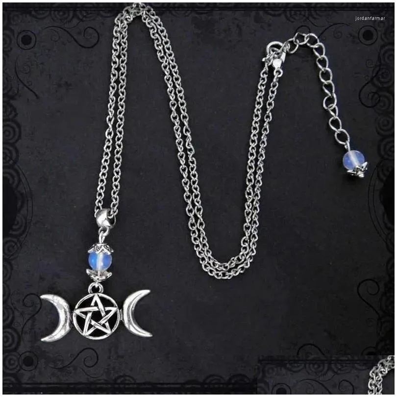 Подвесные ожерелья тройной луна богиня богиня Викка Колдовство Яичники с язычником чары пентаграммы металлические сплавы ювелирные изделия подходят для женщин подарки D -dhnqj