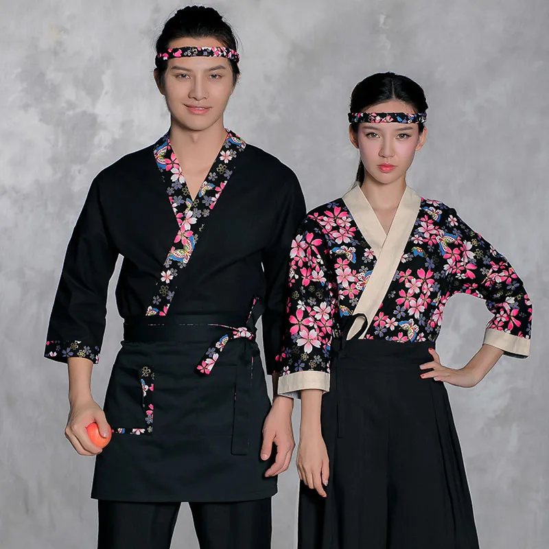 LEYWHEF Veste De Chef Japonaise Unisexe - Veste Cuisine Sushi Restaurant, Coton Confort