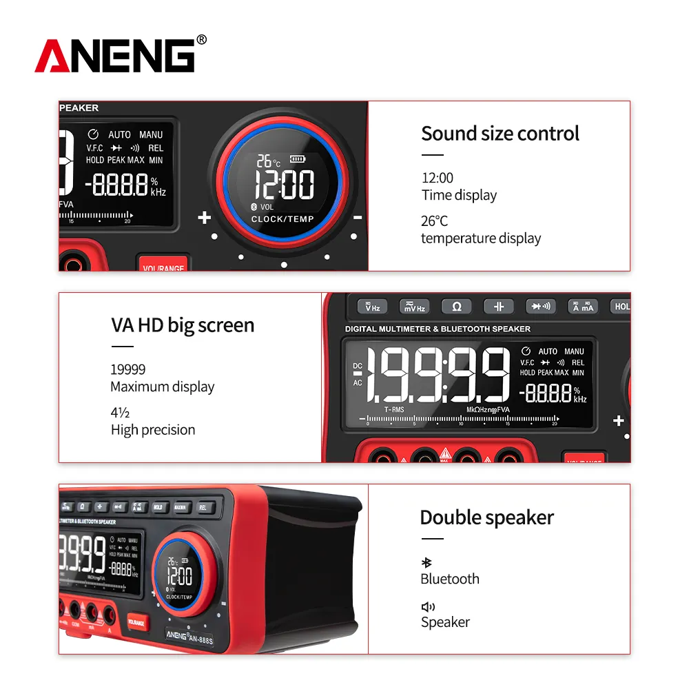 ANNENG AN-999S VOIX MUTHETURS DIGITAL Digital 19999 Compte le testeur Bluetooth professionnel True RMS AC / DC Voltmeter Current Tools