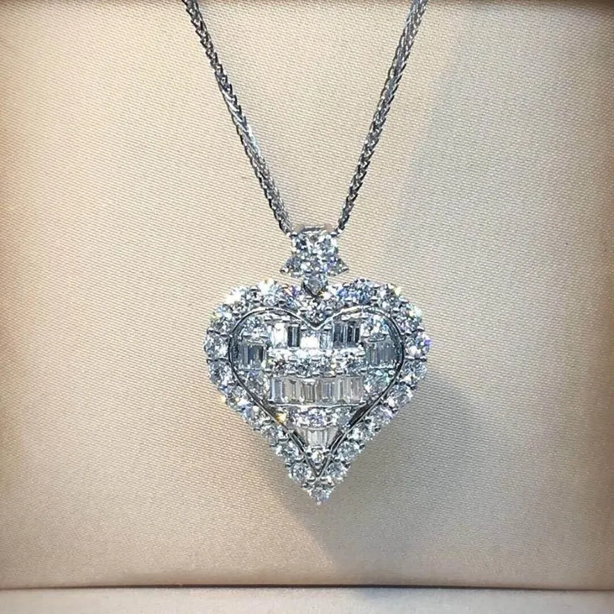 Heart Lovers Lab Diamond Anhänger Real 925 Sterling Silber Party Hochzeitsanhänger Kette Halskette für Frauen Braut Charme Schmuck 210304o