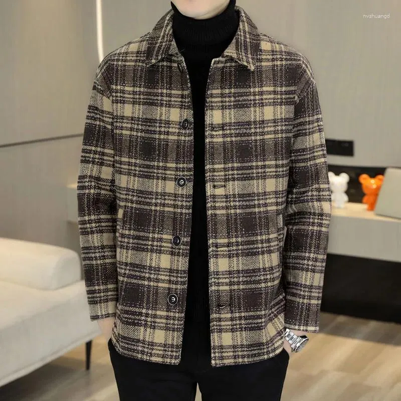 Giacche da uomo 2024 Spring Autumn Inverno Inverno addensato Streetwole a pezzi a petto singolo checker caldo cappotto parcheggi