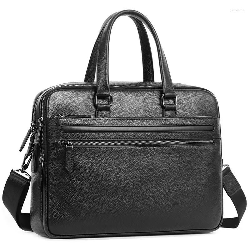 Briefcases Leather Men's Briefcase Bag Large Capacity Laptop Handbags Male Genuine Shoulder Bags High Quality Men Business