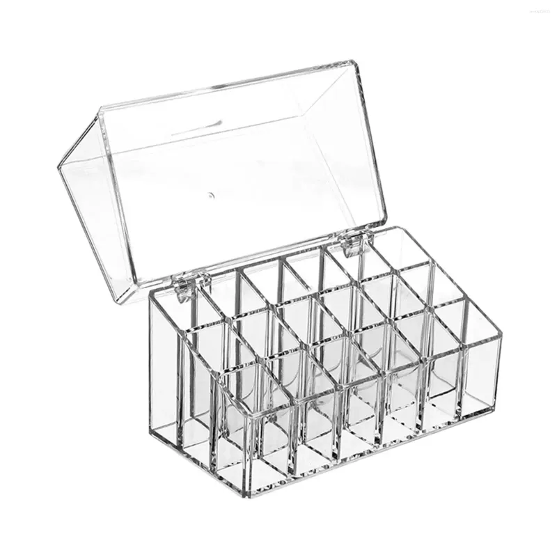 Lagringslådor Läppstifthållare 18 Space Clear för Display Case Cosmetic Box Lip Gloss med Flip Over Lid Make Up Organizer