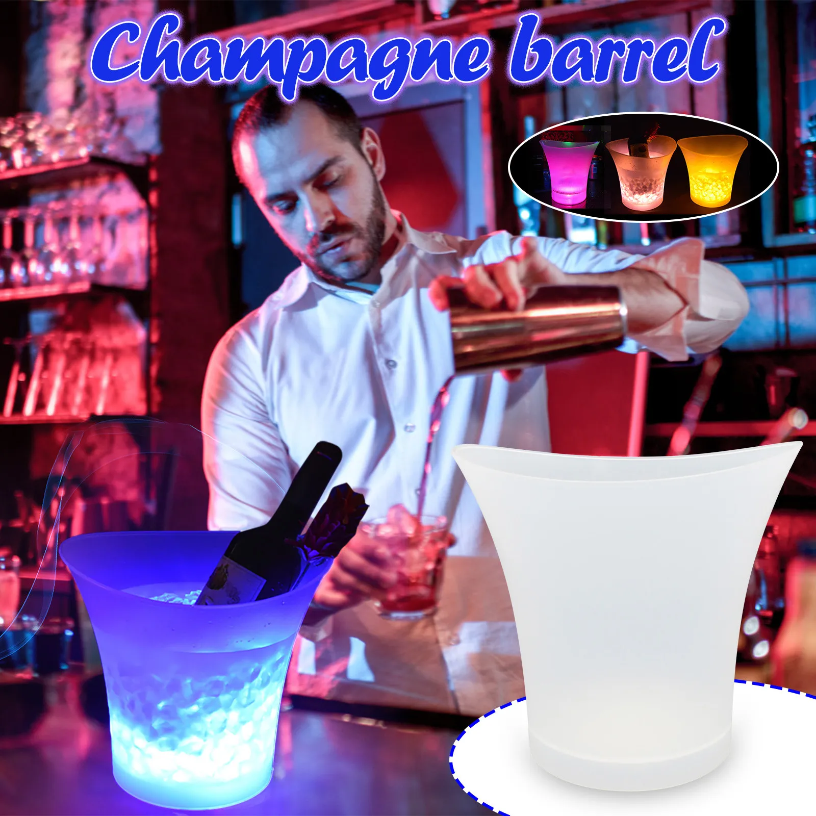 5L Champagne Lysande ishink Beer Ice Bucket Hållbar och vattentät stor kapacitet LED Multi-färgad rund plastishink