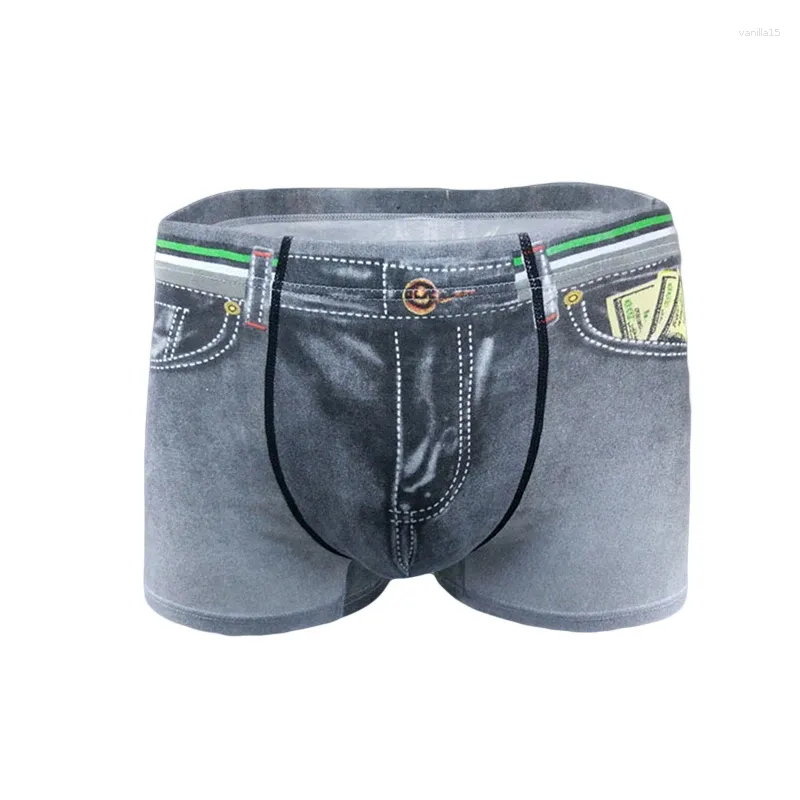 Underpants Männliche Mode Unterwäsche 3D -Print Mann zu Hause komfortable Pocket Denim Boxer sexy Höschen