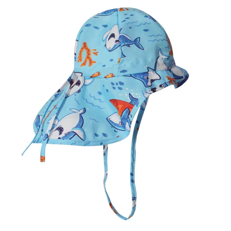 Protetor solar de praia Hat chapéu azul tubarão macio de verão dobro chapéu de chapéu de sol 1-4 anos