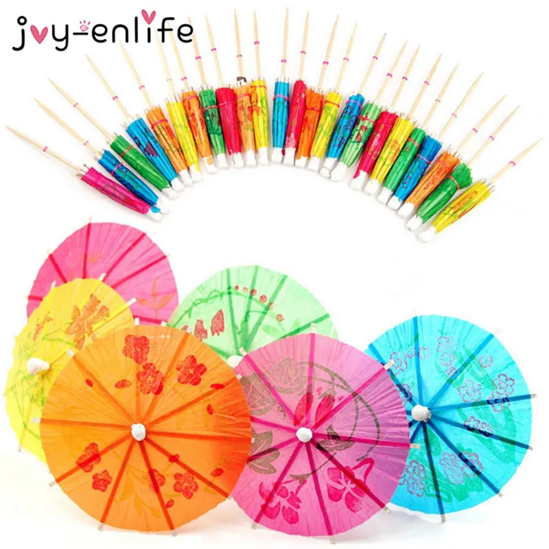 50pcs Cocktail Decorative Garnishes Umbrella Bamboo Stick Summer Tropical Luau Party Hawaiian Beach Theme Flamingo Party Decor